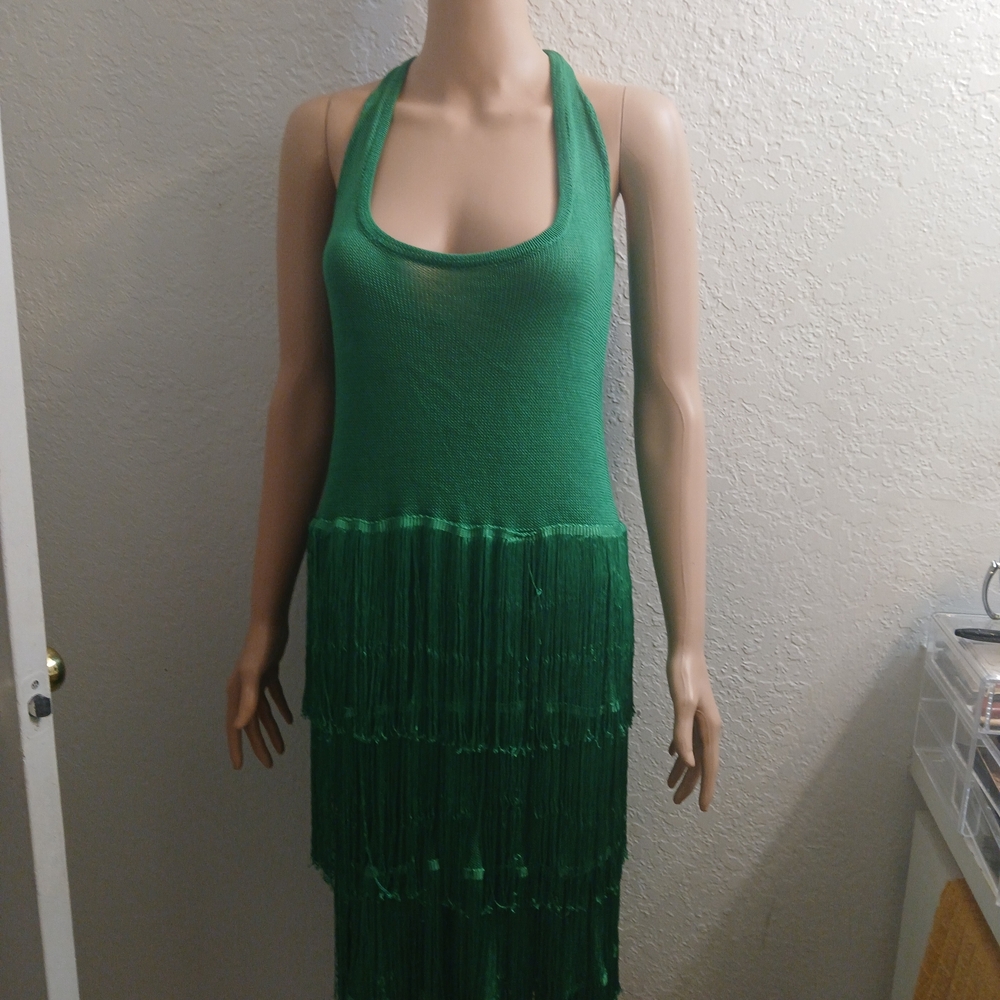 Green Halter Fringe Dress